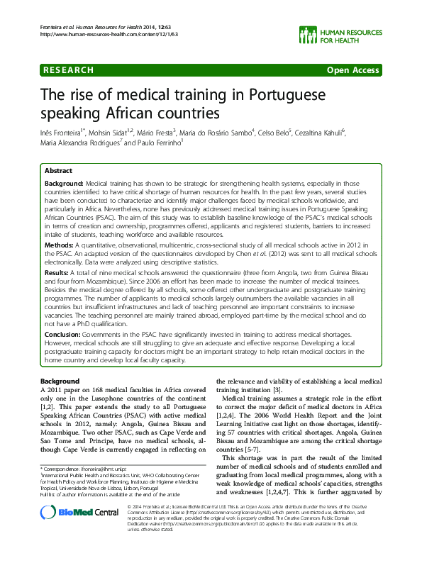 (PDF) The rise of medical training in Portuguese speaking African countries