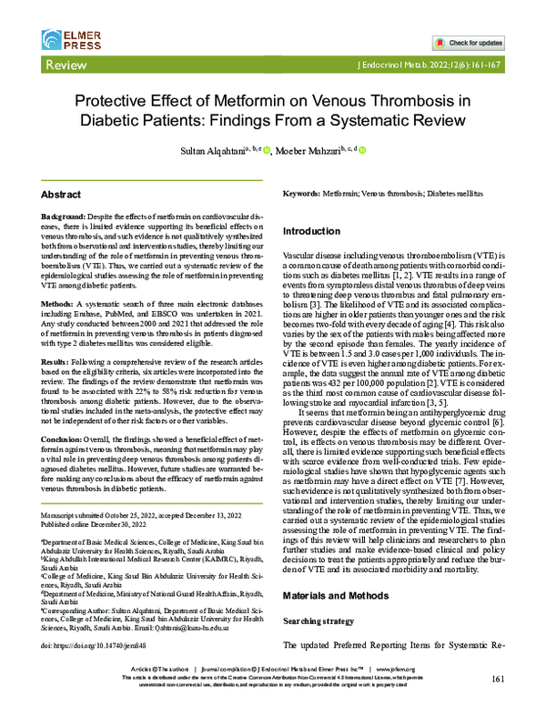 (PDF) Protective Effect of Metformin on Venous Thrombosis in Diabetic ...