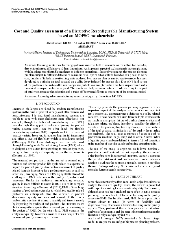 (PDF) Cost and Quality assessment of a Disruptive Reconfigurable ...