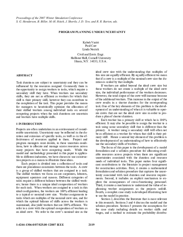 (PDF) Program planning under uncertainty