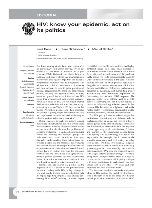 (PDF) HIV: know your epidemic, act on its politics