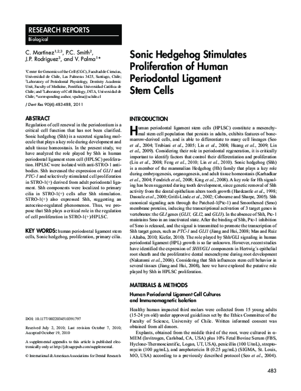 (PDF) Sonic Hedgehog Stimulates Proliferation of Human Periodontal ...