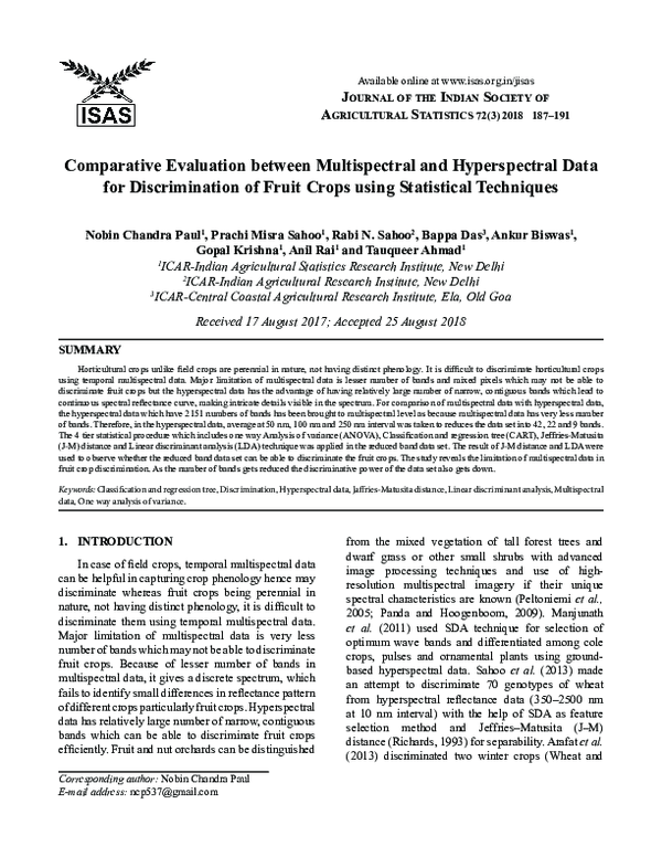 (PDF) Comparative Evaluation between Multispectral and Hyperspectral ...