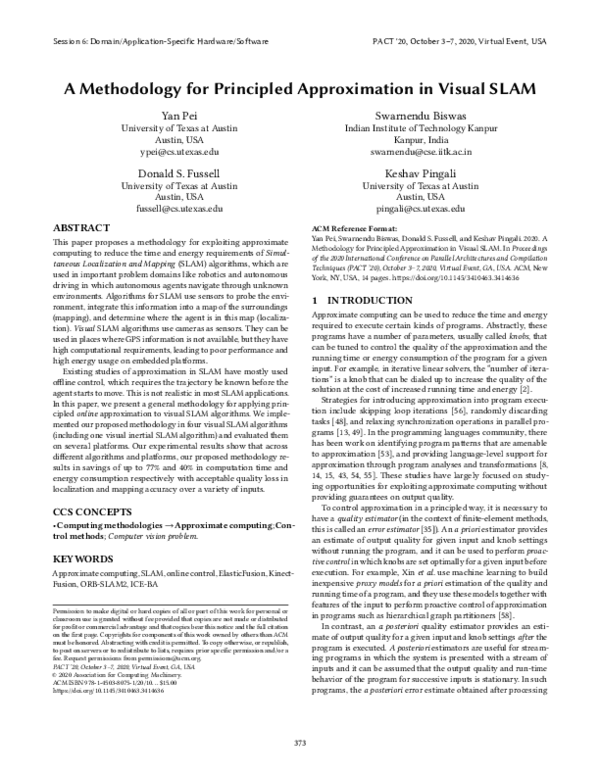 (PDF) A Methodology for Principled Approximation in Visual SLAM