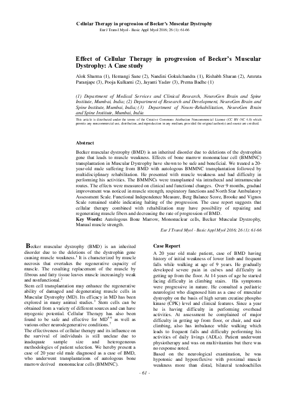 (PDF) Effect of Cellular Therapy in Progression of Becker's Muscular