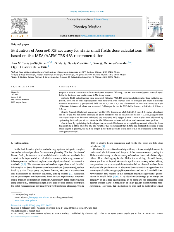 (PDF) Evaluation of Acuros® XB accuracy for static small fields dose ...
