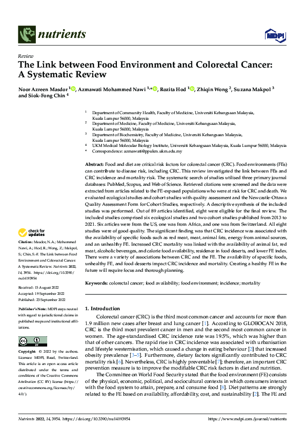 (PDF) The Link between Food Environment and Colorectal Cancer: A ...
