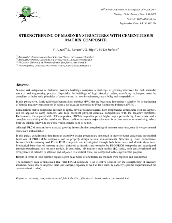 (PDF) Strengthening of Masonry Structures with Cementitious Matrix ...