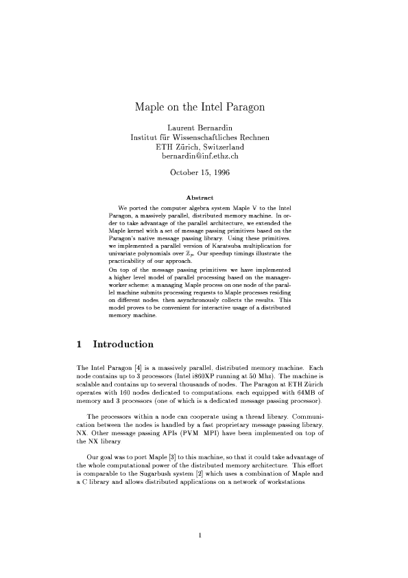 (PDF) Maple on the Intel Paragon