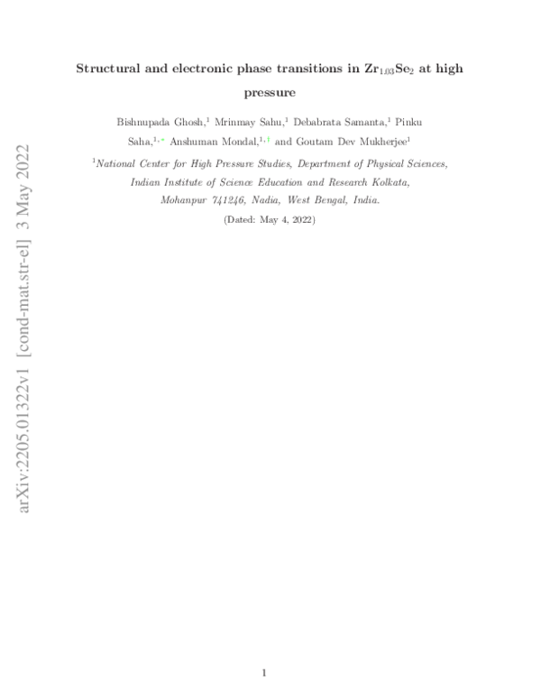 (PDF) Structural and electronic phase transitions in Zr1.03Se2 at high ...