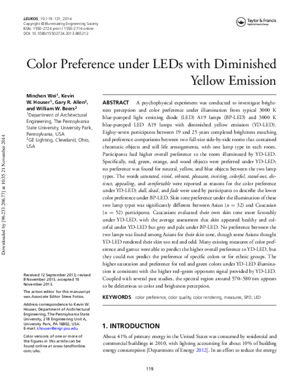 (PDF) Color Preference under LEDs with Diminished Yellow Emission