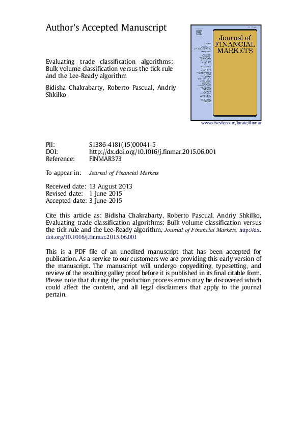 (PDF) Evaluating trade classification algorithms: Bulk volume ...