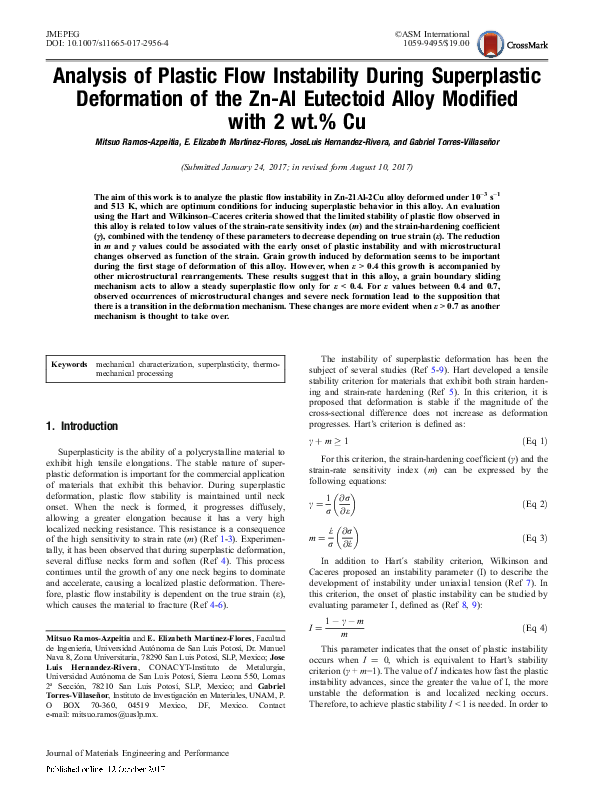 (PDF) Analysis of Plastic Flow Instability During Superplastic ...