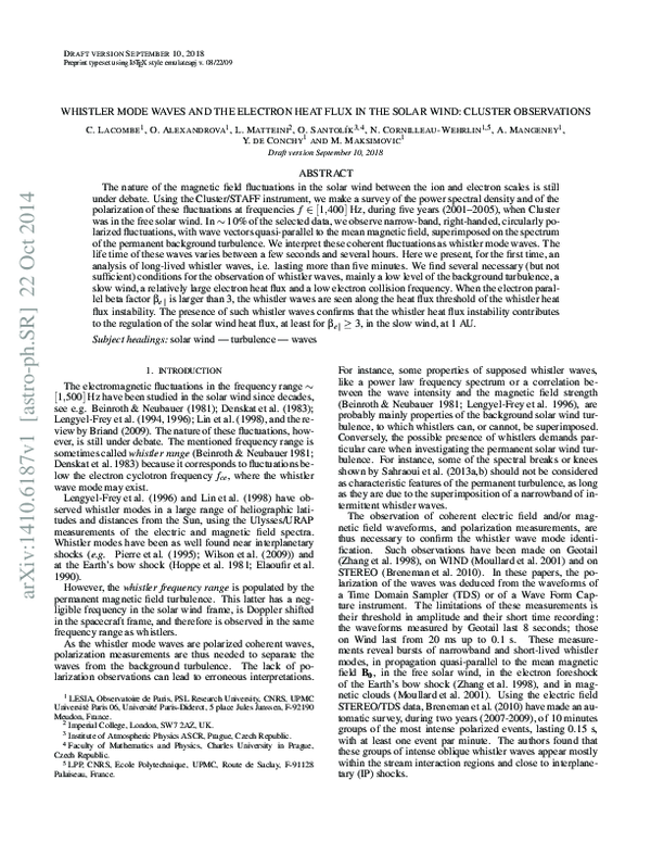 (PDF) Whistler Mode Waves and the Electron Heat Flux in the Solar Wind ...