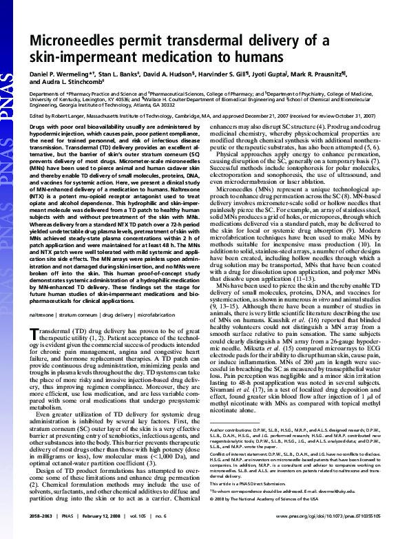 (PDF) Microneedles permit transdermal delivery of a skin-impermeant ...