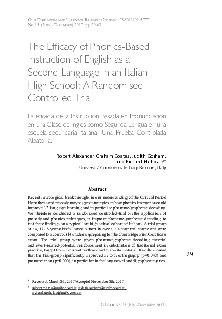 (PDF) The Efficacy of Phonics-Based Instruction of English as a Second ...