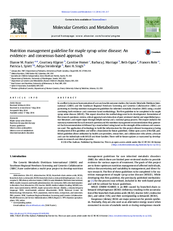 (PDF) Nutrition management guideline for maple syrup urine disease An