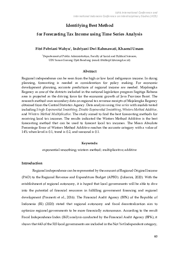 (PDF) Identifying Best Method for Forecasting Tax Income using Time ...