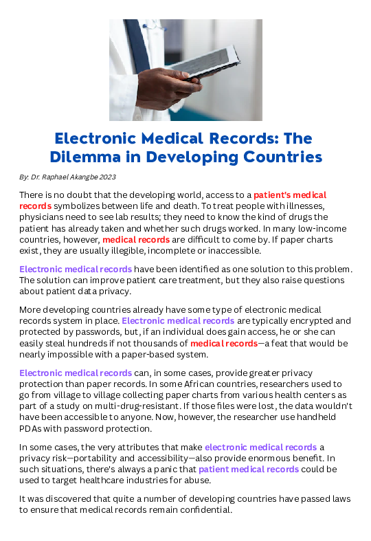 (PDF) Electronic Medical Records: The Dilemma in Developing Countries