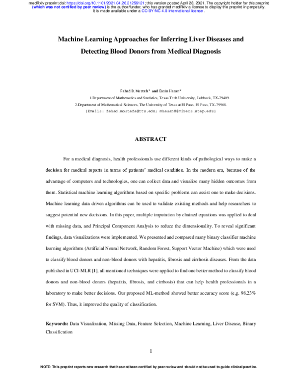 (PDF) Machine Learning Approaches for Inferring Liver Diseases and ...