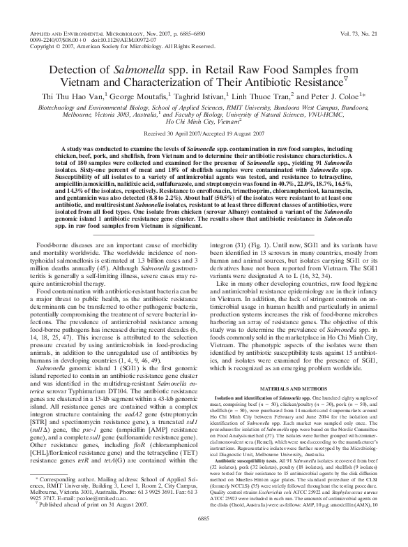 (PDF) Detection of Salmonella spp. in Retail Raw Food Samples from ...