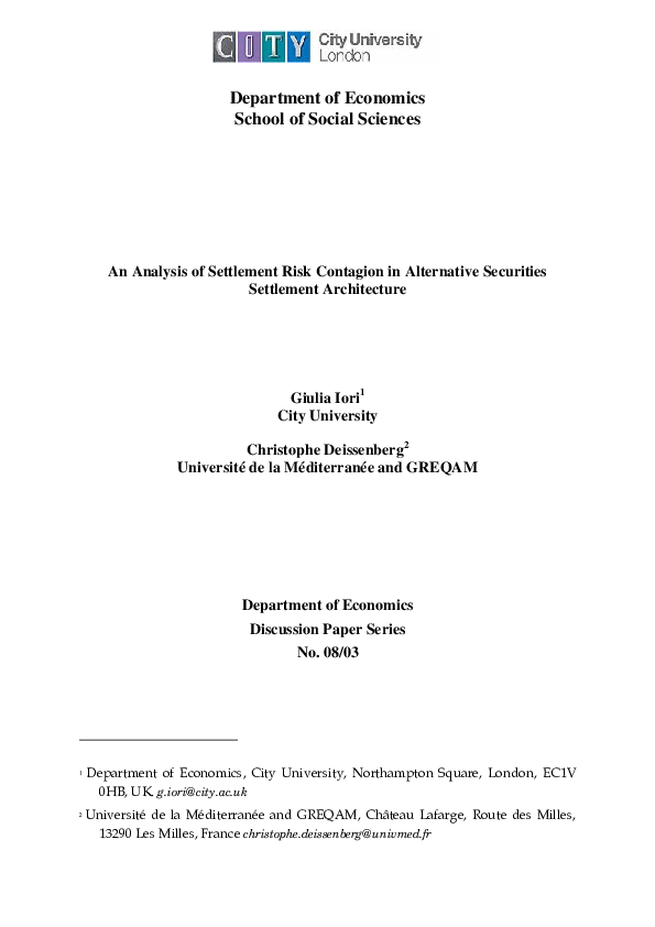 (PDF) An Analysis of Settlement Risk Contagion in Alternative ...