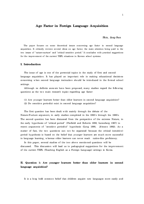 (PDF) The Age Factor in Foreign Language Acquisition