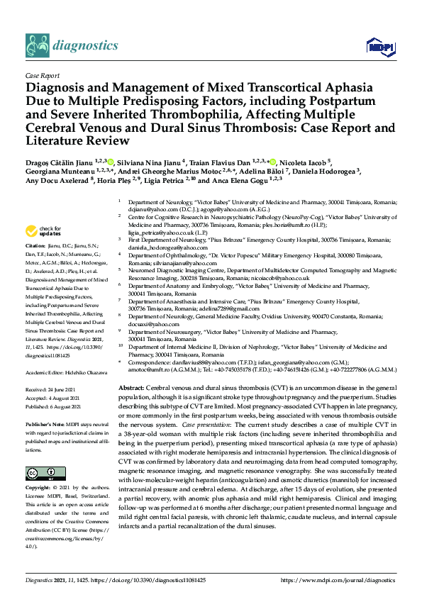 (PDF) Diagnosis and Management of Mixed Transcortical Aphasia Due to