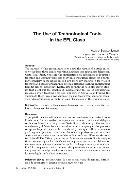 (PDF) The Use of Technological Tools in the EFL Class