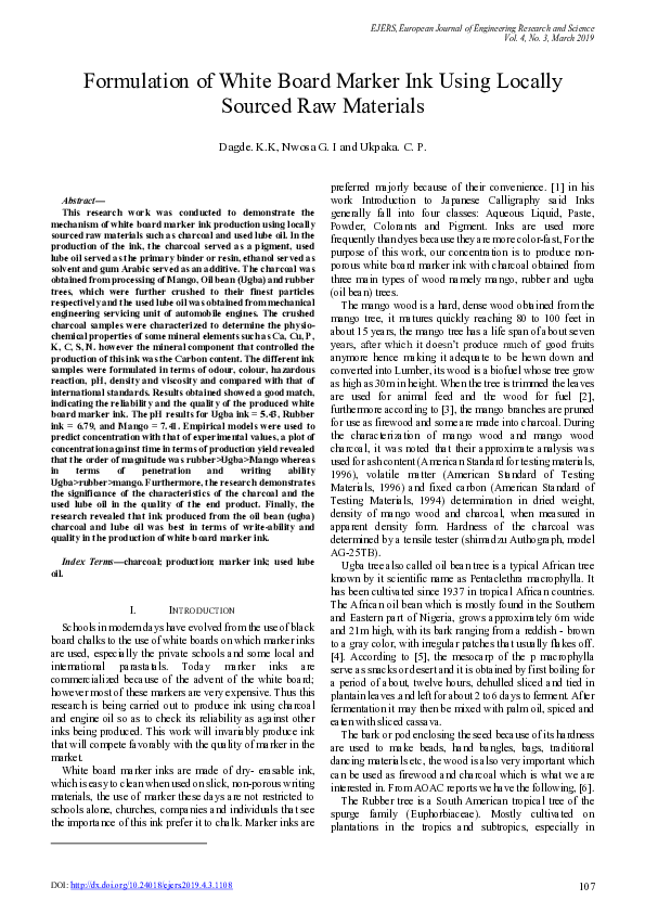 (PDF) Formulation of White Board Marker Ink Using Locally Sourced Raw