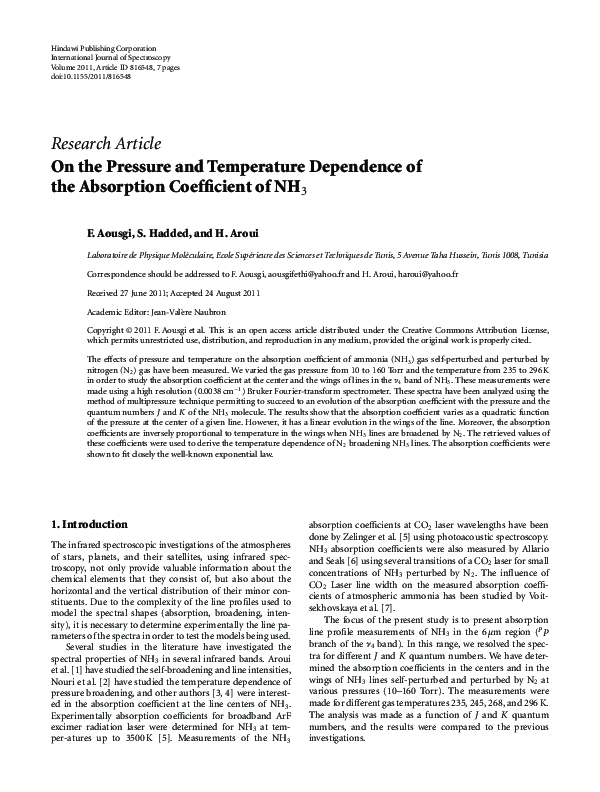 (PDF) On the Pressure and Temperature Dependence of the Absorption ...