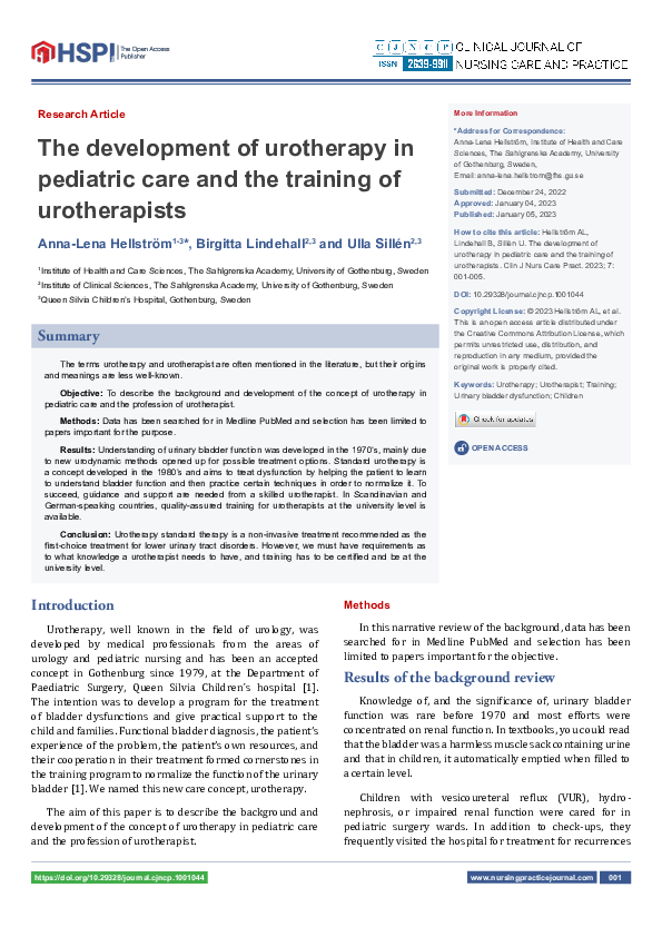 (PDF) The development of urotherapy in pediatric care and the training ...