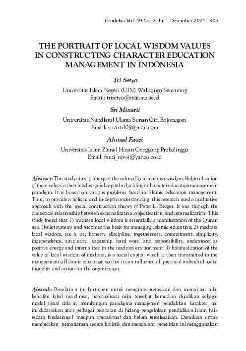 (PDF) The Portrait of Local Wisdom Values in Constructing Character ...