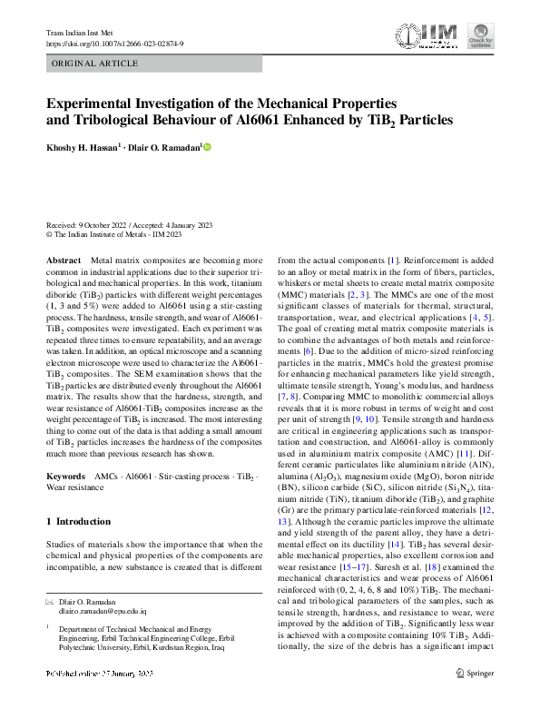 (PDF) Experimental Investigation of the Mechanical Properties and ...