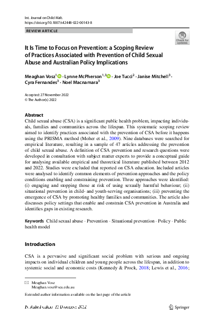 (PDF) It Is Time to Focus on Prevention: a Scoping Review of Practices ...