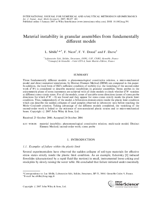 (PDF) Material instability in granular assemblies from fundamentally ...