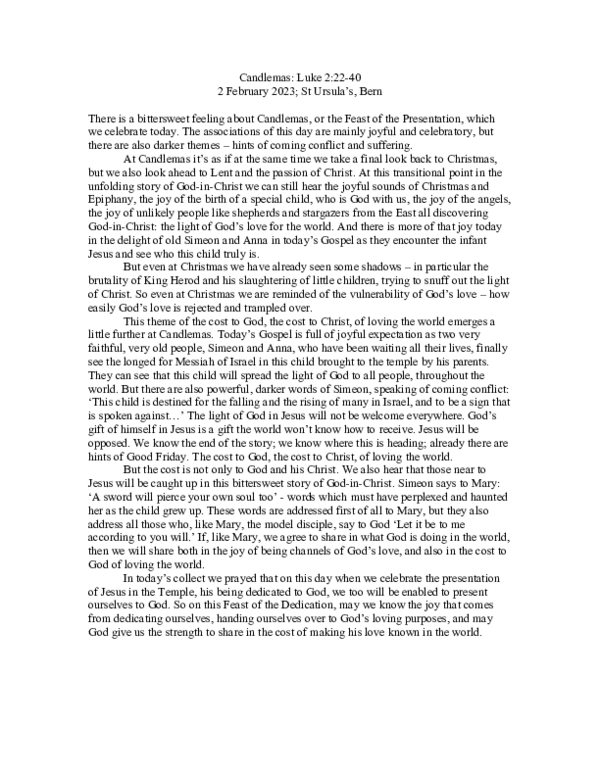 (DOC) Luke 2:22-40: Candlemas