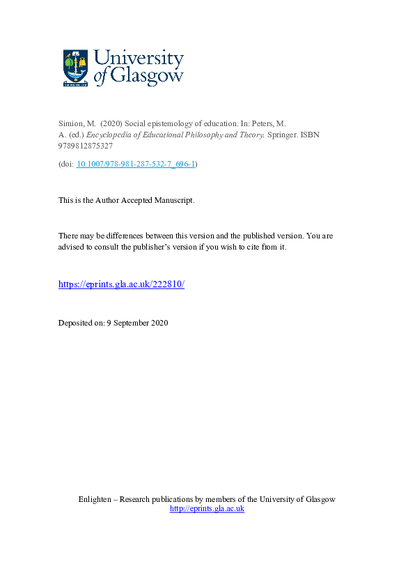 (PDF) Social Epistemology of Education