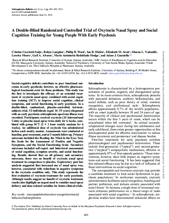 (PDF) A Double-blind Randomized Controlled Trial of Oxytocin Nasal ...