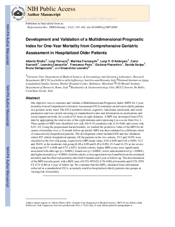 (PDF) Development and Validation of a Multidimensional Prognostic Index ...