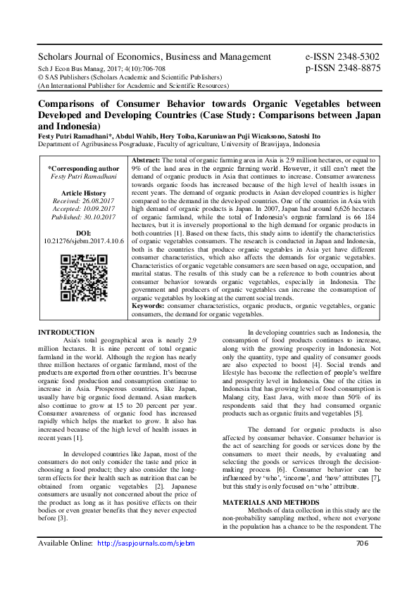(PDF) Comparisons of Consumer Behavior towards Organic Vegetables ...