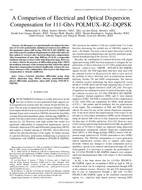 (PDF) Comparing Electrical and Optical Dispersion in 111-Gb/s POLMUX-RZ ...