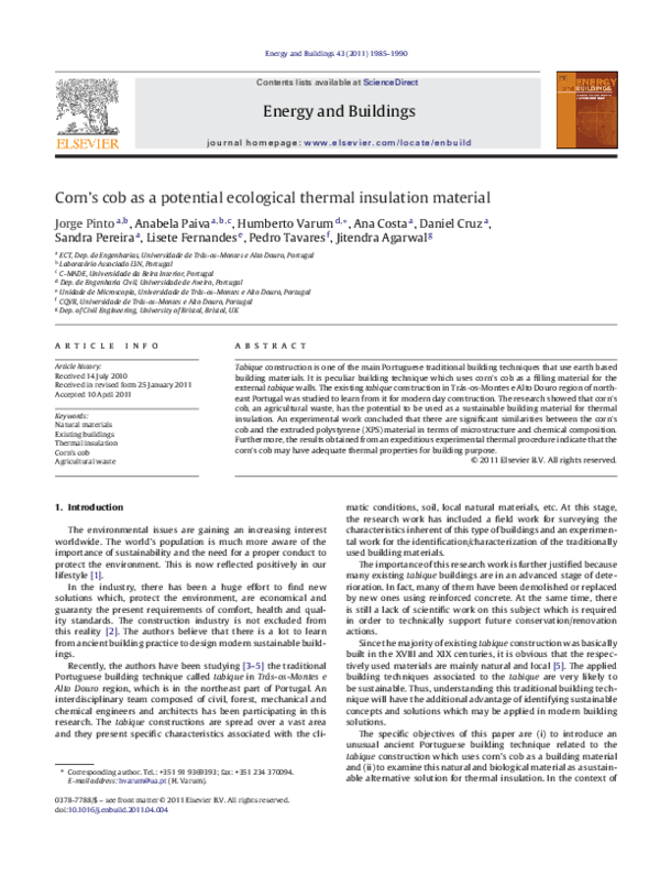 (PDF) Corn's cob as a potential ecological thermal insulation material