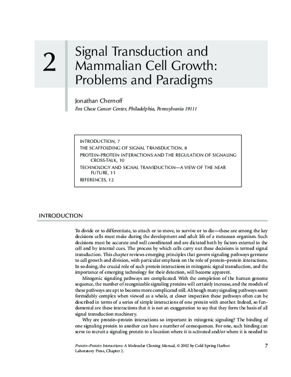 (PDF) 2 Signal Transduction and Mammalian Cell Growth: Problems and ...