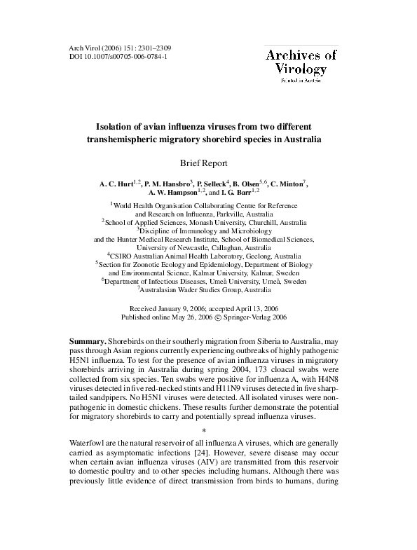 (PDF) Isolation of avian influenza viruses from two different ...
