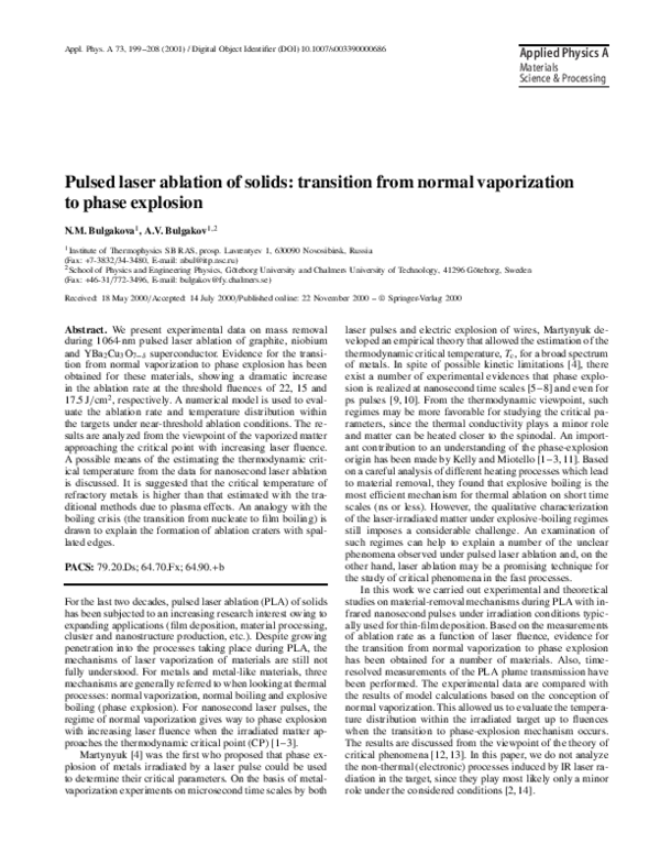 (PDF) Pulsed laser ablation of solids transition from normal
