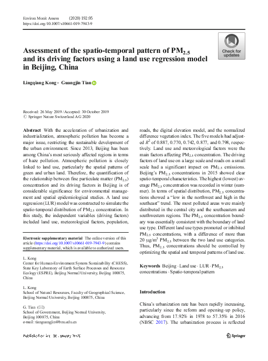 (PDF) Assessment of the spatio-temporal pattern of PM2.5 and its ...