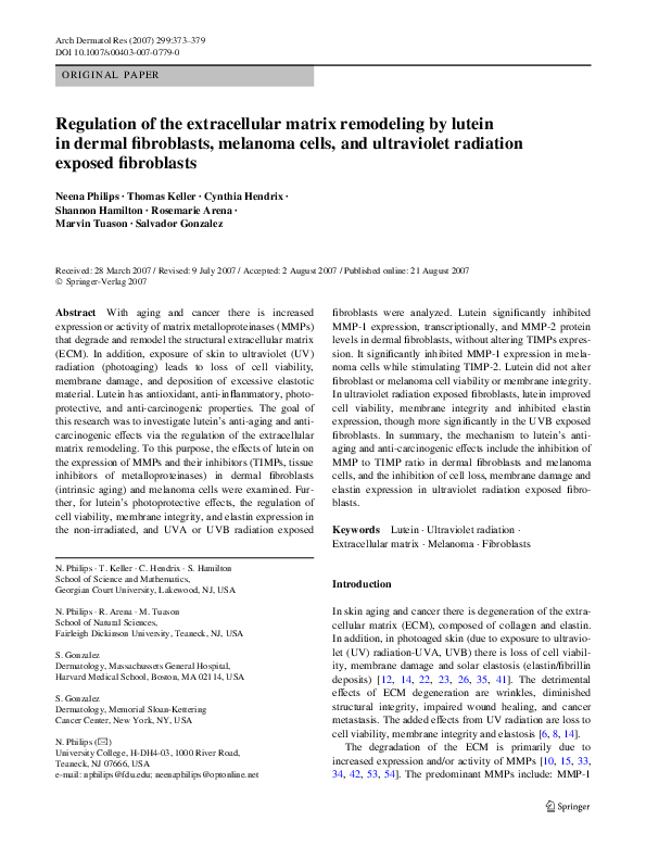 (PDF) Regulation of the extracellular matrix remodeling by lutein in ...