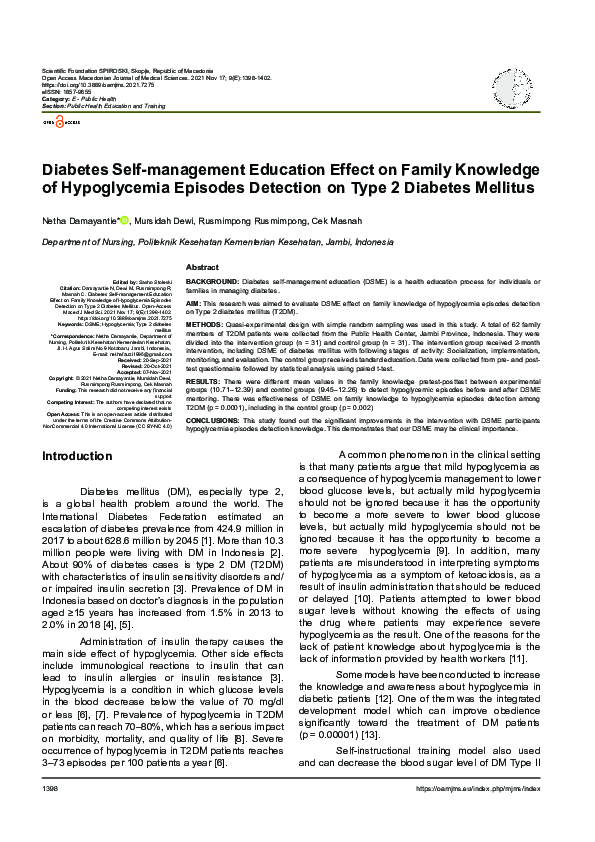 (PDF) Diabetes Self-management Education Effect on Family Knowledge of ...