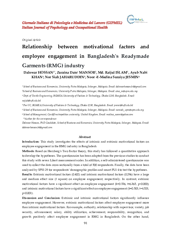 (PDF) Relationship between motivational factors and employee engagement ...